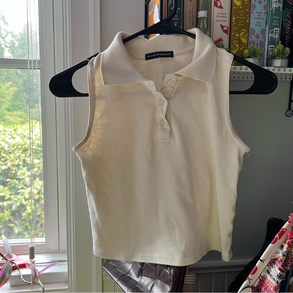 Brandy Melville Cream Sleeveless Polo Top